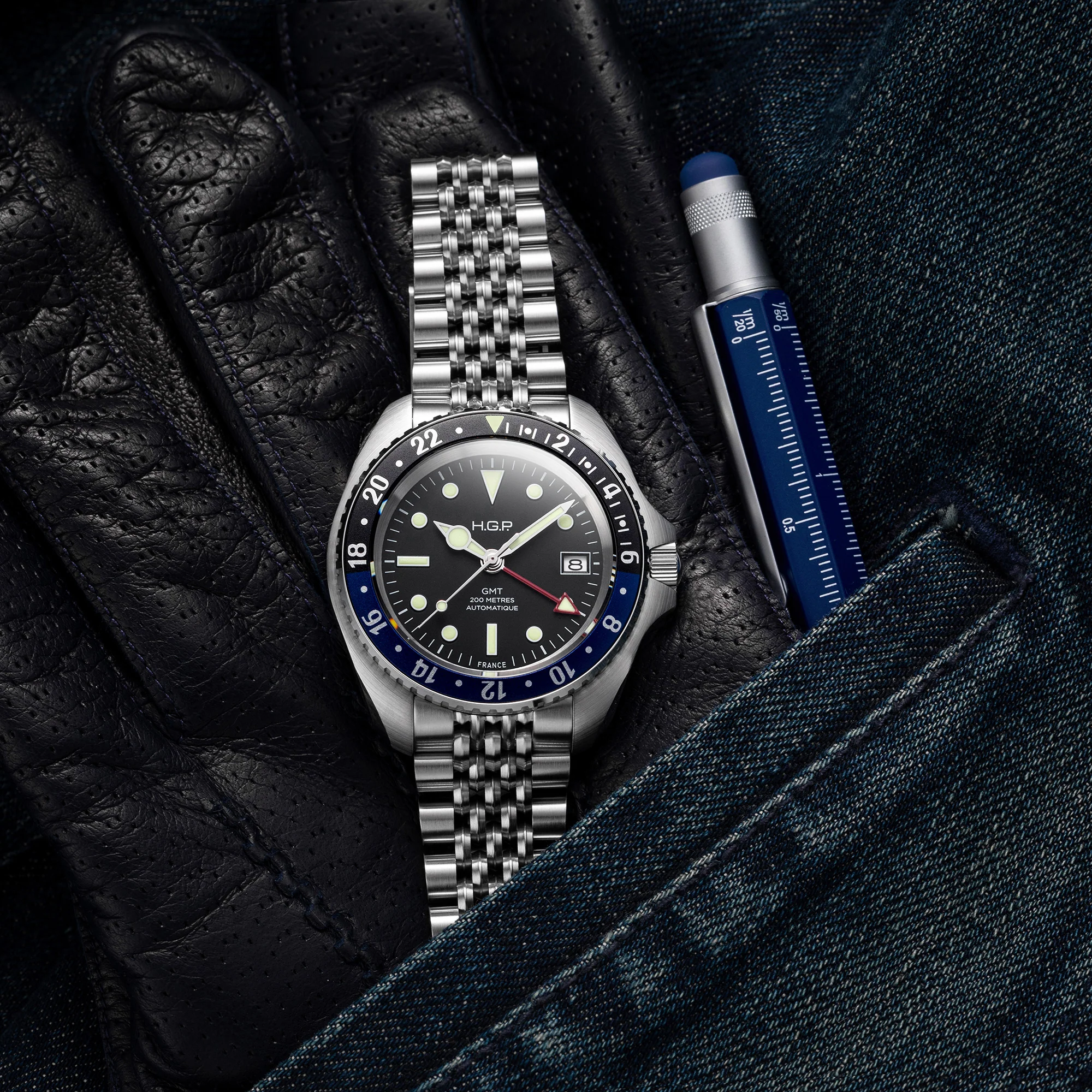 Diver GMT 200M Automatic Diving Watch - Blue & Black "Batman" - Image 7